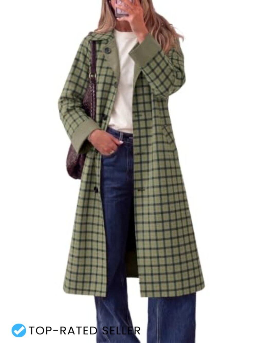 Reversible Plaid Trench Coat Windproof Long Overcoat Button Down